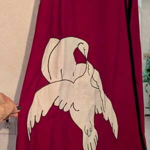 Vintage Long Burgundy Skirt With Dove Applique